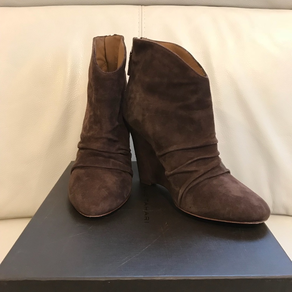 Elie Tahari Brown Leather Pierce Wedge Bootie